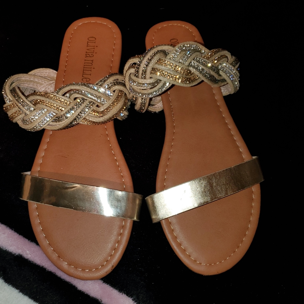 Olivia Miller Rhinestone Gold Bling Sandals sz 6